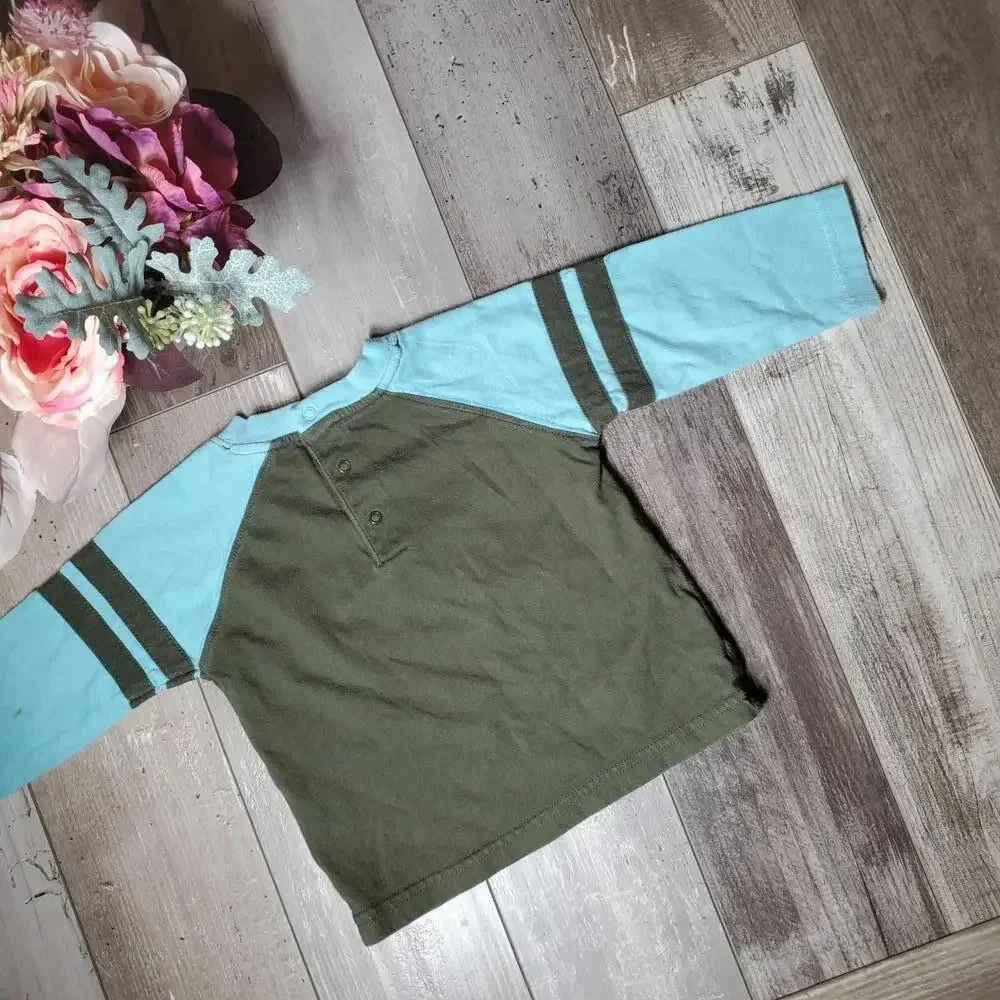 Gymboree Size 12-18m Baby Toddler Boy Long Sleeve T-Shirt Green Blue GUC
